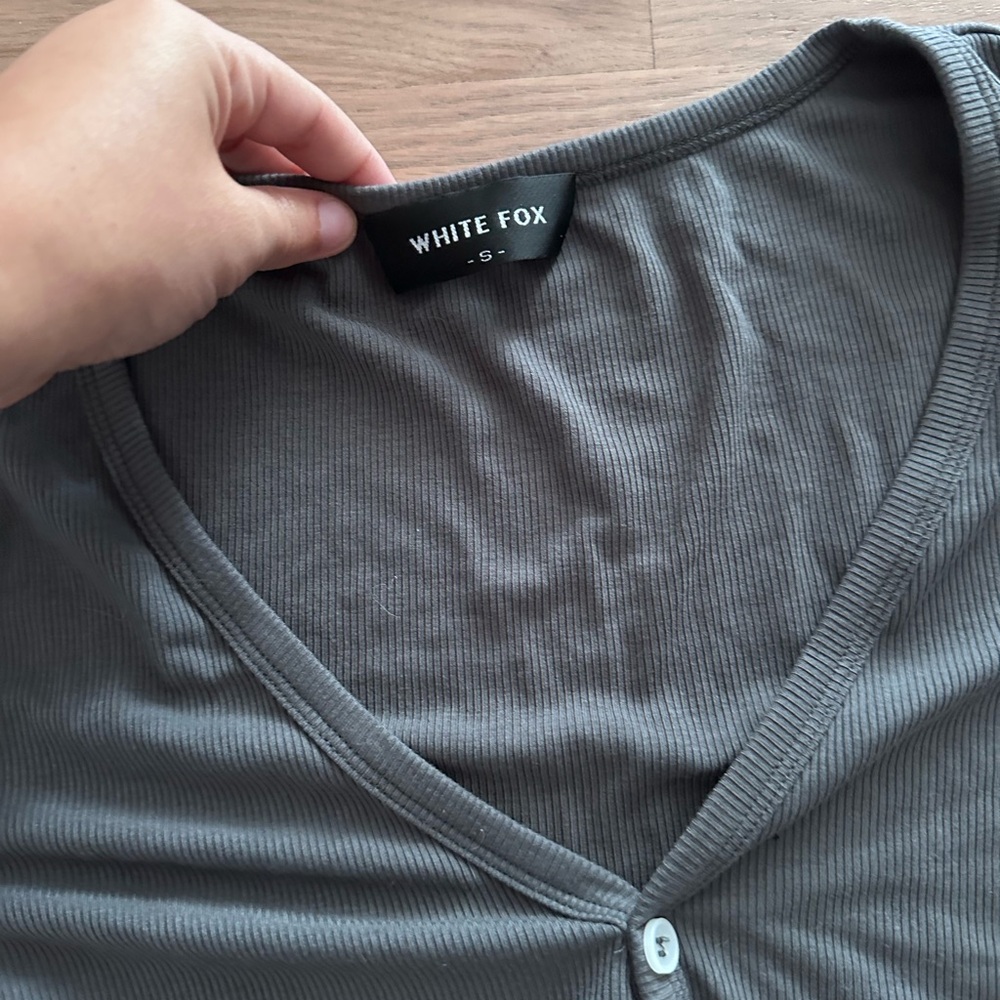 White Fox Gray Ribbed V-Neck lounge wear